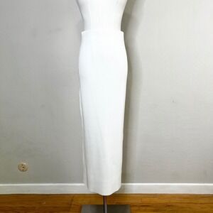 Vince Midi Skirt Ribbed Pencil White Pull On Sweater Knit‎ Cotton Blend Size S